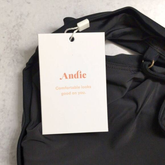 NWT Andie Black Symi Bikini Top Ruched Adjustable Straps Womens Swimwear XL - Picture 8 of 9